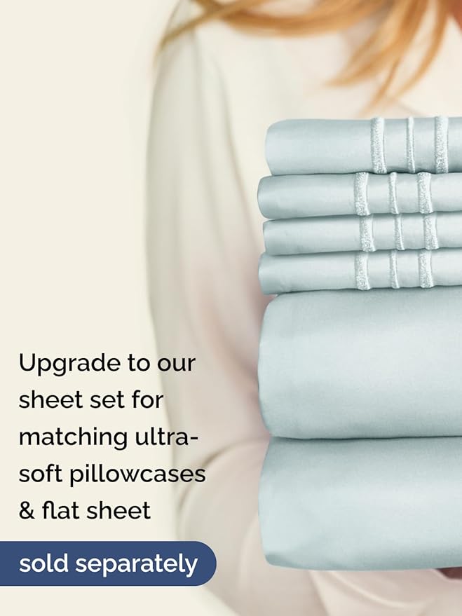 Extra Deep Twin XL Fitted Sheet - Hotel Luxury Single Fitted Sheet Only - Easily Fits 18 inch to 24 inch Mattress - Ultra Soft, Wrinkle & Fade Free w/Extra Deep Pocket - Breathable & Comfy - Ice Blue