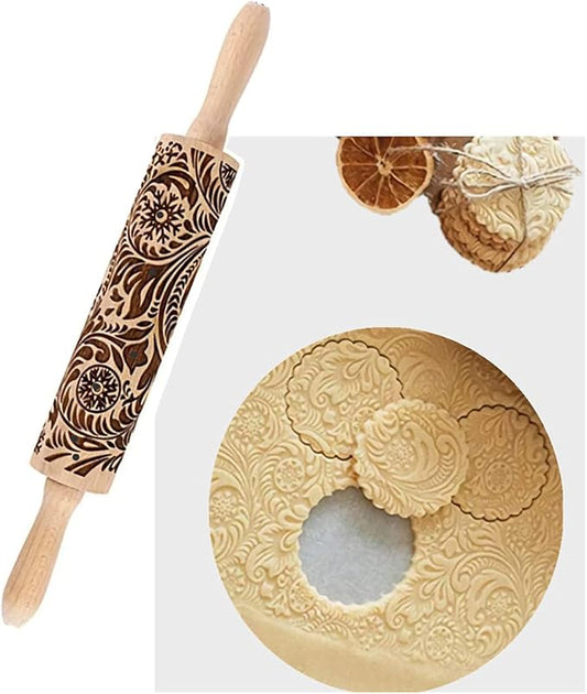 MIZORLIE 14.9"Paisley Engraved Embossed Rolling Pin, Christmas Snowflake Flower - Image 2