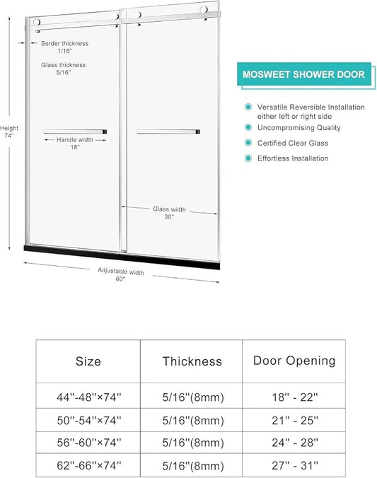 Milano Double Sliding Shower Door, 56-60" W x 74" H Framed Shower Door 5/16" - Image 2