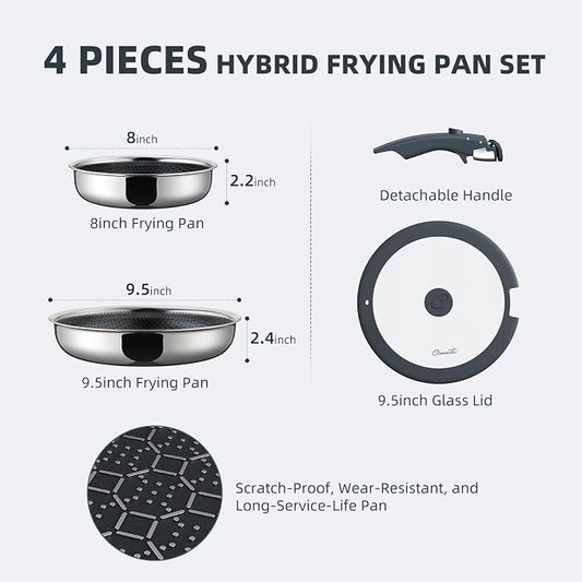 Ciwete Hybrid Non Stick Frying Pans Set 4-Piece, 8 & 9.5 Inch Tri-Ply Stainless - Image 2