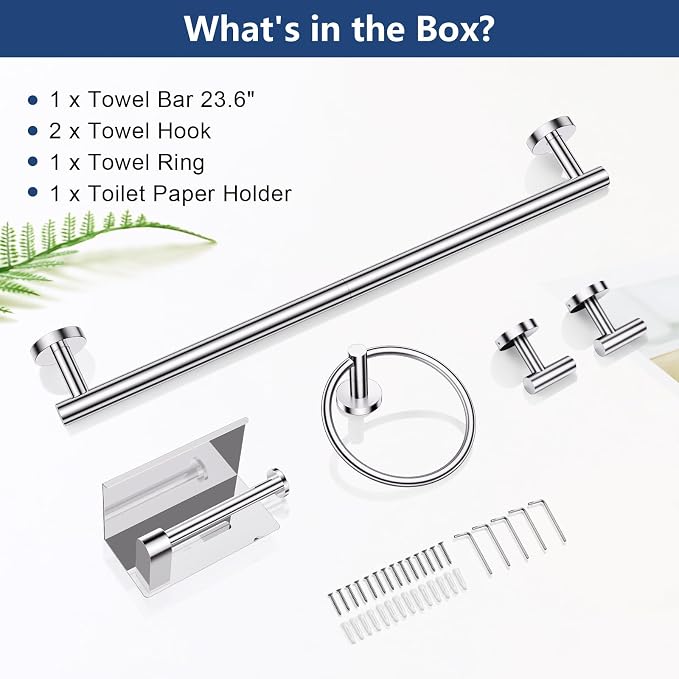 TQKAG 5 Piece Bathroom Towel Bar Holder Sets Polished Chrome Bathroom Hardware - Image 8