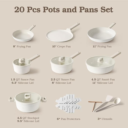 SENSARTE 20Pcs Pots and Pans Set Nonstick, Ceramic Cookware Set Non Stick - Image 2