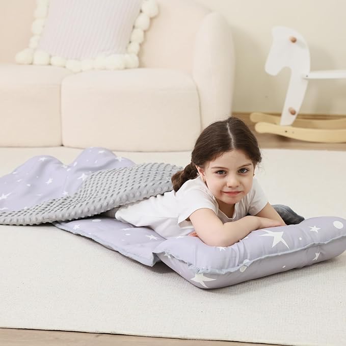 Toddler Nap Mat with Pillow and Blanket, Extra Large Rolled Napping Mats,Slumber Bags for Boys Girls,Kids Sleeping Bag for Daycare, Preschool Travel Camping