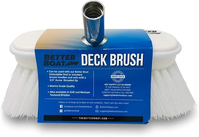 Stiff Boat Deck Brush, Heavy-Duty Marine Brush Head, 3/4" Thread Handle - Image 7