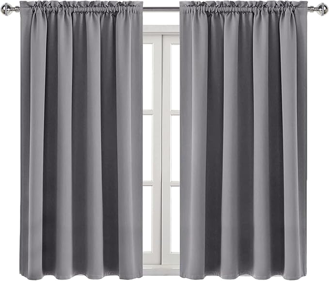 DWCN Grey Room Darkening Blackout Curtains - Thermal Insulated Privacy Energy Saving Window Curtain Drapes 52 x 54 inch Length, Set of 2 Bedroom Living Room Curtains