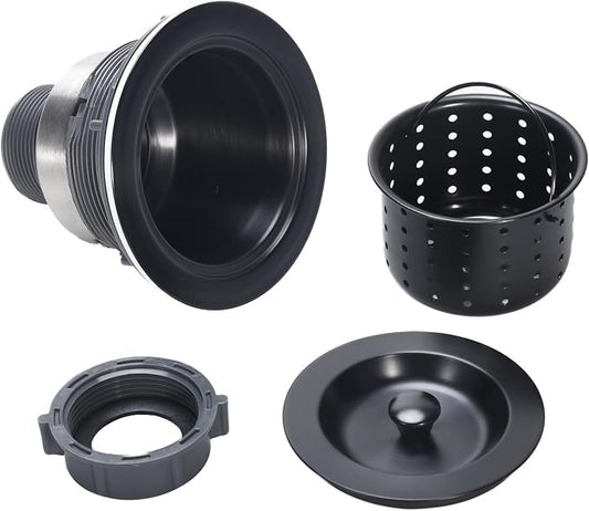 Kitchen Sink Drain 3-1/2 Inch Black Sink Drain Assembly Kit, Removable Deep - Image 2