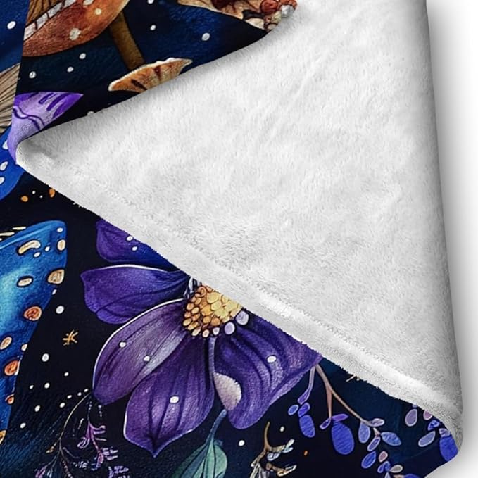 Cute Whimsical Mushroom Throw Blanket Aesthetic Dark Botanical Florals Throw,Witchy Gifts for Women,Gothic Gifts,Soft Cozy Warm Moth Witchy Plush Blanket Throw for Women Girls Mom 40"x50"