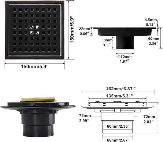RANDOM 6 Inch Square Shower Floor Drain - Image 2