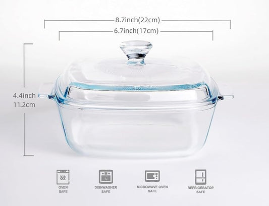 Clear Square Glass Casserole - Image 2