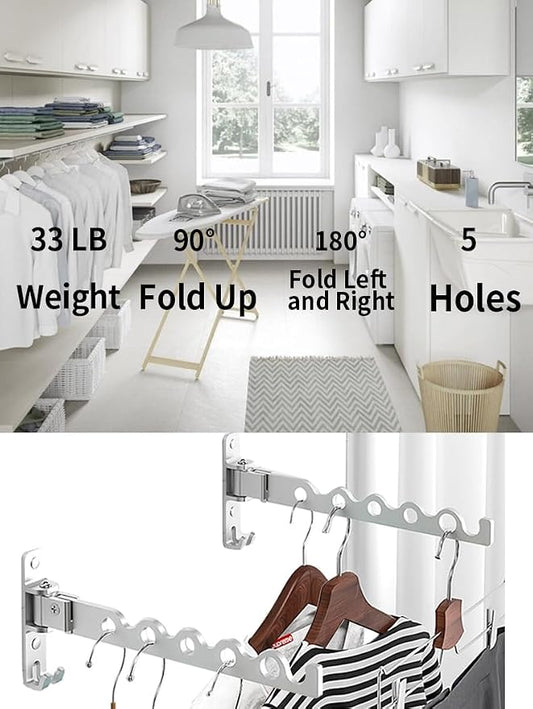 Dr.DJ Wall Hanger for Clothes, Coat Hanger Wall Mounted Silver Retractable - Image 2
