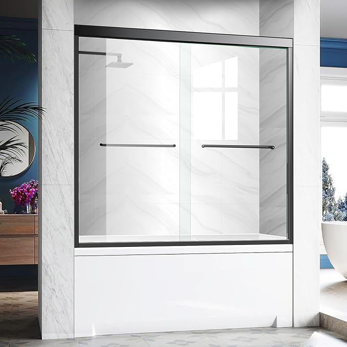 Bathtub Glass Shower Door, 56-60 inch W x 57 inch Matte Black Shower Doors - Image 8