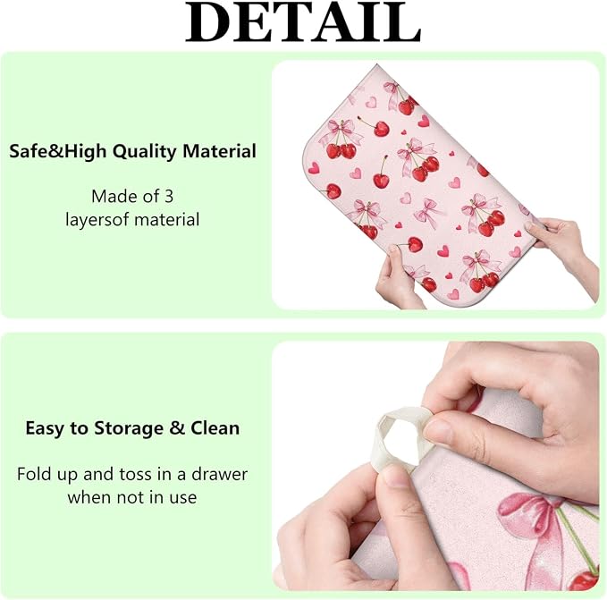 Cherry Dish Drying Mat for Kitchen Counter, Washable Absorbent Kitchen - Image 7