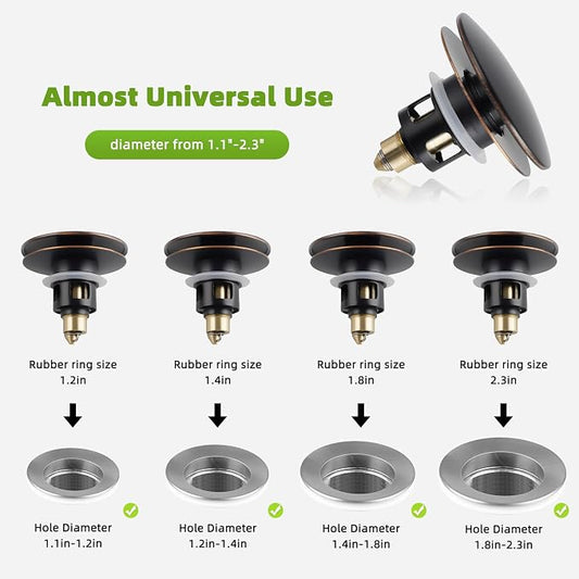Universal 2PCS Bathroom Sink Stopper 2 in 1 Pop Up Metal Sink Drain Strainer - Image 2