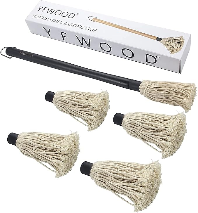 Grill Basting Mop, YFWOOD 18 Inch Grill Basting Brush BBQ Mop Black Wooden Long - Image 7