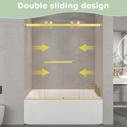 55"-60" W x 60" H Frameless Bathtub Shower Door, Double Sliding Shower Door - Image 2