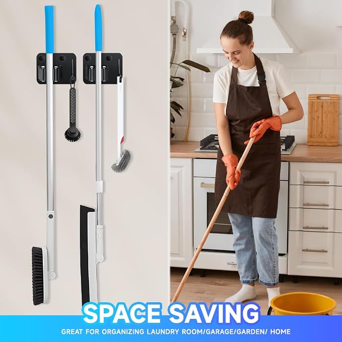 2-Pack Broom Holder with Heavy Duty Hooks, Upgraded Stainless Steel Mop Hanger. - Image 9