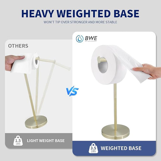 BWE Brushed Gold Toilet Paper Holder Stand Modern Tissue Roll Holder Storage - Image 2