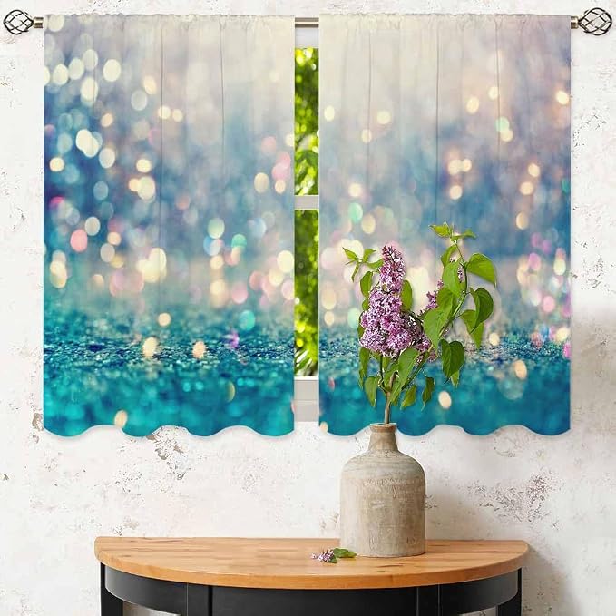 Blue Glitter Pattern Kitchen Curtains Beautiful Abstract Shiny Light Blur Bokeh - Image 6
