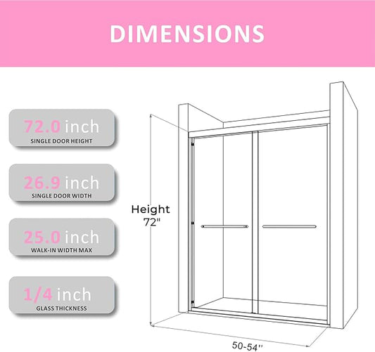 Semi-Frameless Glass Shower Door 50-54'' W x 72'' H - Image 2