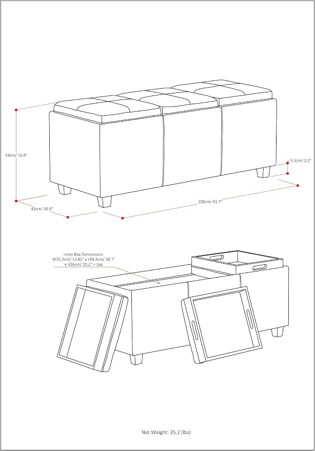 SIMPLIHOME Avalon 42 inch Wide Contemporary Rectangle Storage Ottoman in - Image 15