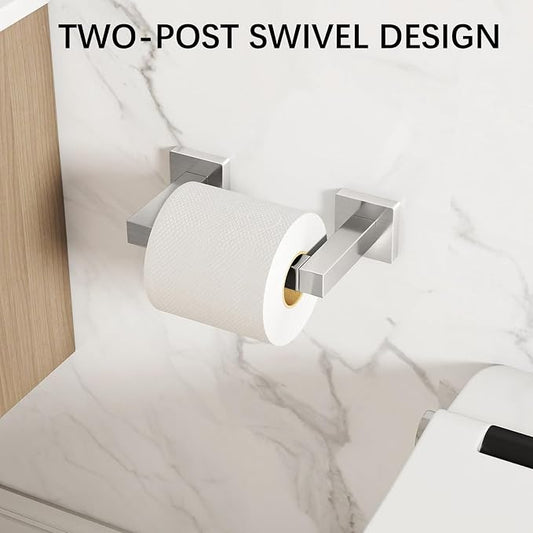 Toilet Paper Holder Wall Mounted Post Pivoting Square Tissue Holders Roll - Image 2