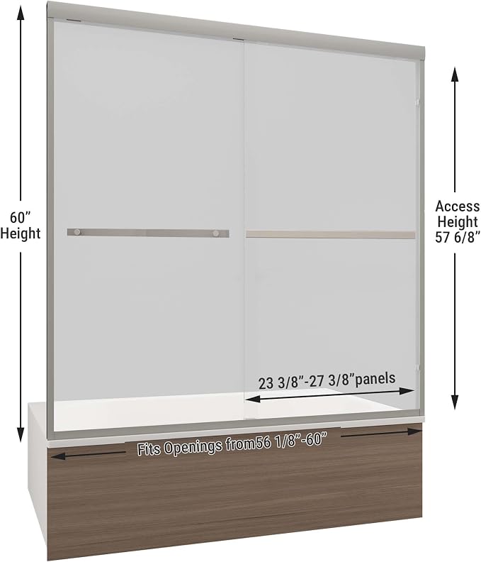 Tub Shower Door 56-60" W x 60" H, Brushed Nickel Bathtub Door - Image 6
