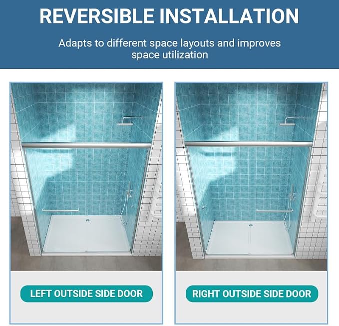 Glass Sliding Shower Door 56-60" W x 72" H, Semi Frameless Double Sliding - Image 9