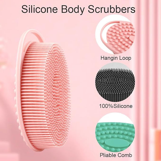 Soft Silicone Body Scrubber 3 PCS Silicone Body Shower, Silicone Loofah 2 in 4 - Image 2