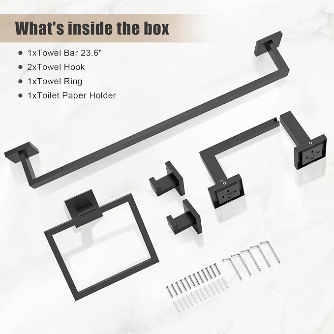 TQKAG Matte Black Bathroom Hardware Accessories Set 5 Pieces, Double Post - Image 8