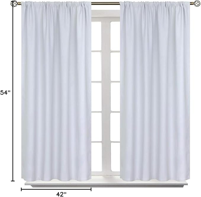 BGment Rod Pocket Room Darkening Curtains 54 Inches Length - Thermal Insulated Bedroom Curtain for Short Window, 42 x 54 Inch, 2 Panels, Greyish White