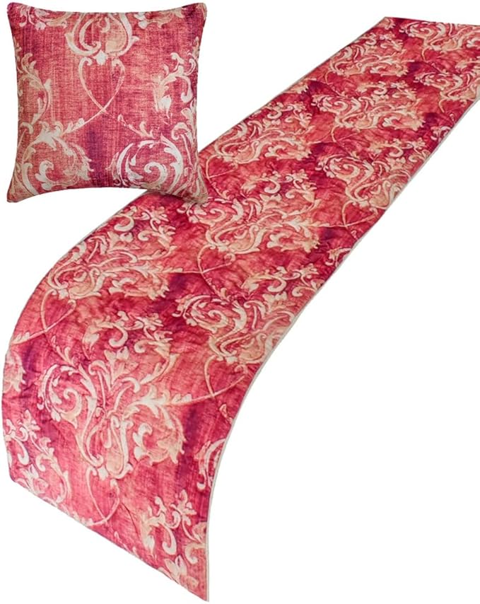 The HomeCentric King/Queen/Twin Pink Luxury CA King 86"x18" Bed Runner Without Pillow Cover, Damask, Quilted Bed Scarf on Velvet Fabric - Pink Dalliance