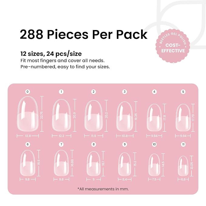 Beetles Gel Nail Tips Short Oval Fake Nails 288Pcs Pre-Shaped Half Matte Press - Image 7