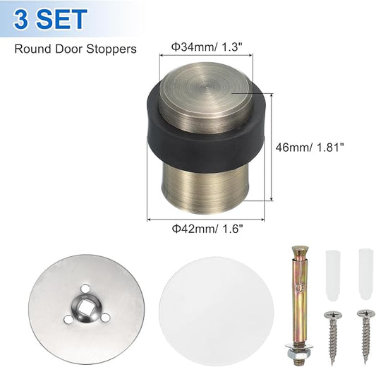 PATIKIL 3Set Round Door Stoppers, 46mm Stainless Steel Door Stop Doorstop Wedge - Image 2