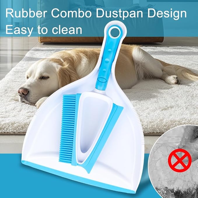 Pet Rubber Brush with Mini Dustpan, Dog Cat Hair Removal Brush with Squeegee - Image 9