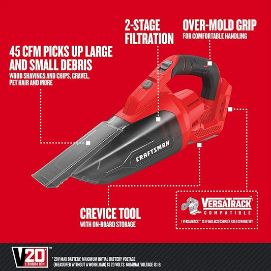 CRAFTSMAN V20 Cordless Hand Vacuum, 45 CFM, 2 Stage Filtration System - Image 2