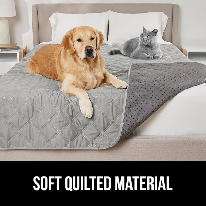 GORILLA GRIP Waterproof Bed Cover for Dogs, 82x82, Gripped Slip Resistant Backing, Leak Proof Washable Dog Blanket Covers Sofa, Couch, Sectional, Crate, Car, RV Seats, Pet Puppy Essentials, Light Gray