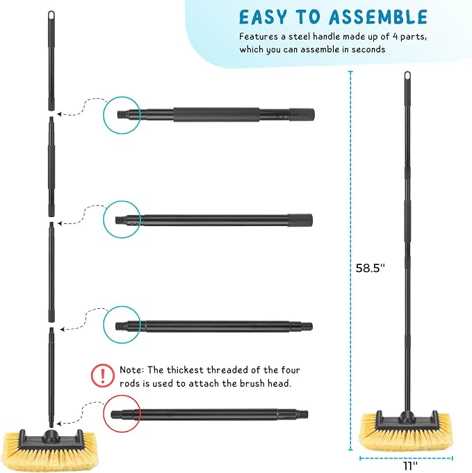 Car Wash Brush with Long Handle, 58.5'' Soft Bristle Cleaning Tool - Image 7