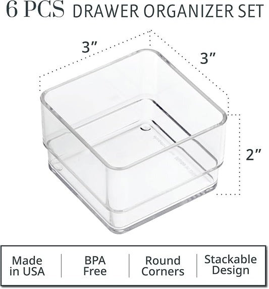 STORi SimpleSort 6-Piece Stackable Clear Drawer Organizer Set | 3" x 3" x 2" - Image 2