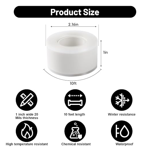 Self Fusing Silicone Tape 2 Rolls 1 in x 10' White Waterproof Rescue Tape - Image 2