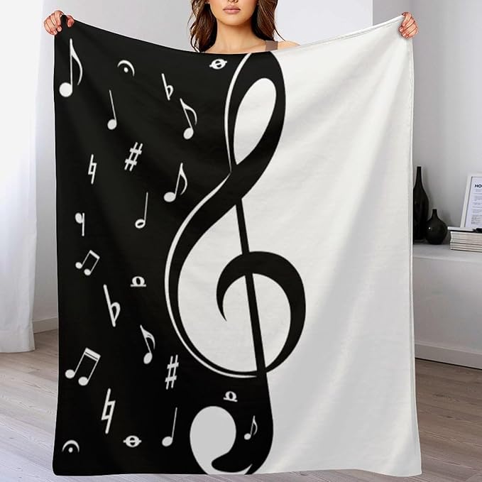 Music Blanket Abstract Funny Black White Music Note Art Printed Soft Cozy Lightweight Throw Blanket for Kids Girls Boys Women Bedroom Living Room Dorm Chair Sofa Travel 60x80in
