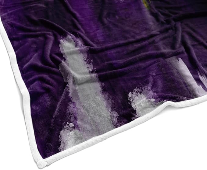 Abstract Ombre Throw Blankets, Modren Chic Art Oil Painting Cozy Warm Bed Couch Blanket, Purple Gold White Fleece Flannel Throws to Decorate The Room and Bedroom