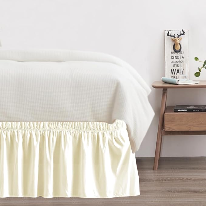 Queen Bed Skirt, Elastic Wrap Around Bed Skirt Queen Size, Bed Skirts for Adjustable Bed, Easy Fit with 18" Drop Length Tailored Drop Dust Ruffle (Light Yellow)