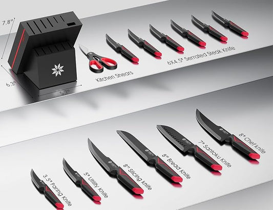 Knife Set - 15 PCS Kitchen Knife Set - Stainless Steel Knife Block Set - - Image 2