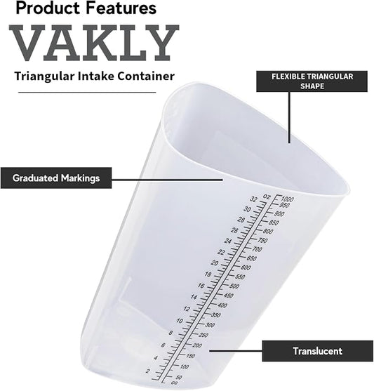 Vakly Plastic Graduated Triangular Intake Output Container 32 ounce Three-Sided - Image 2