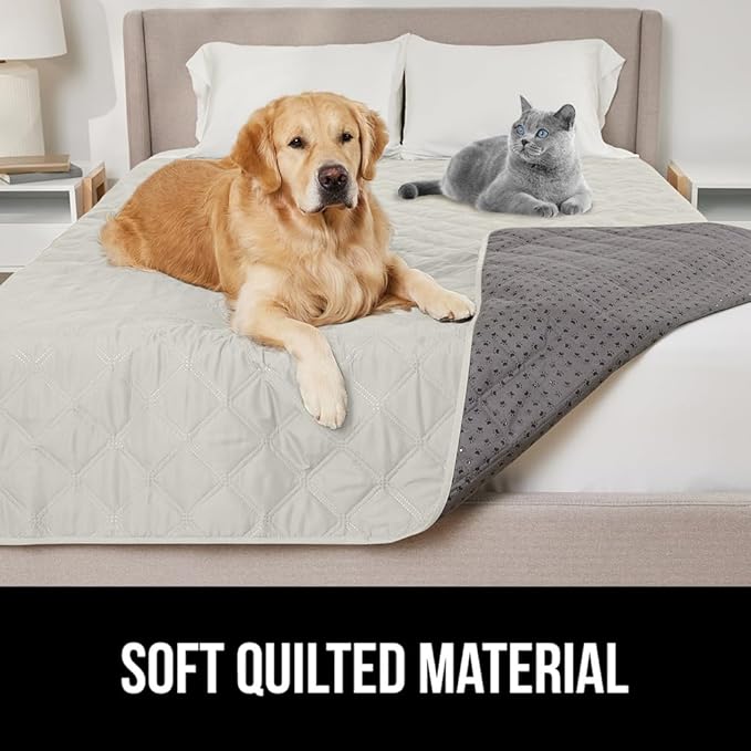 GORILLA GRIP Waterproof Bed Cover for Dogs, 82x82, Gripped Slip Resistant Backing, Leak Proof Washable Dog Blanket Covers Sofa, Couch, Sectional, Crate, Car, RV Seats, Pet Puppy Essentials Light Taupe