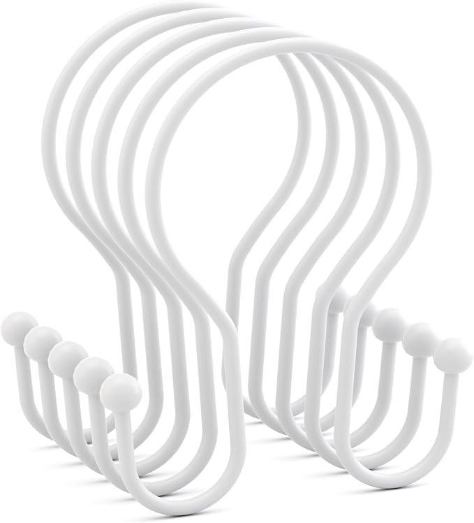 AmazerBath White Shower Curtain Hooks, Shower Curtain Rings, Simple Double - Image 9