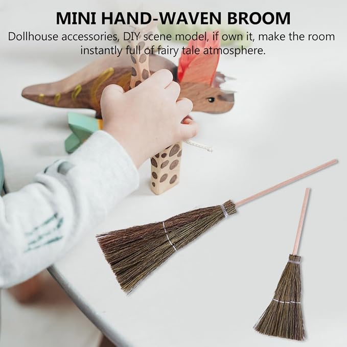 Mini Hand-Woven Decorative Broom Dollhouse Accessory 3.93In Straw Witch Broom - Image 9