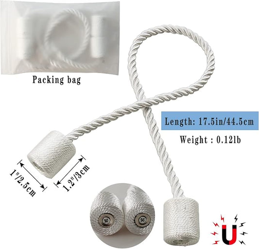 Magnetic Curtain Tiebacks 6 Pack White Curtain Rope Tieback Curtain Holders - Image 2