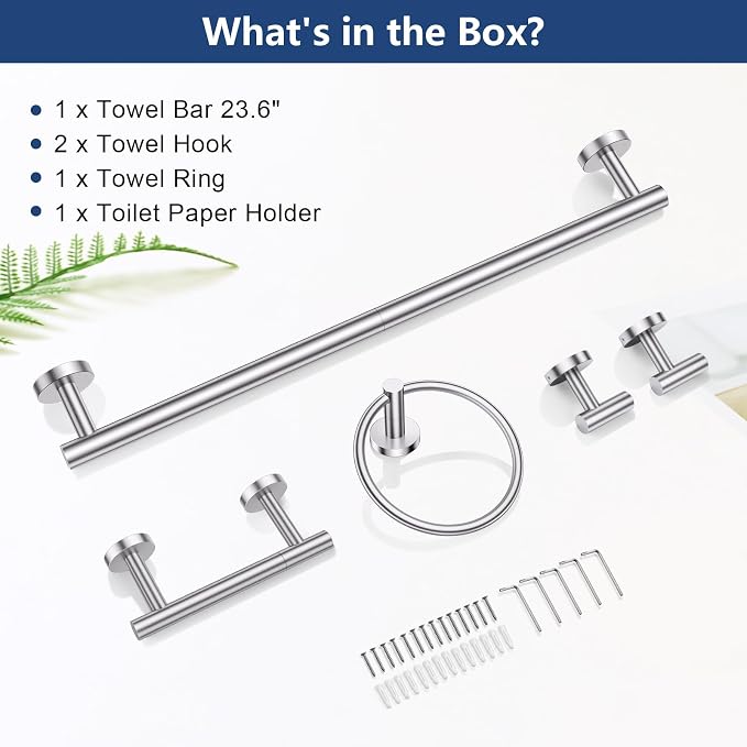 TQKAG Brushed Nickel 5 Piece Bathroom Hardware Accessories Set 23.6" SUS304 - Image 8