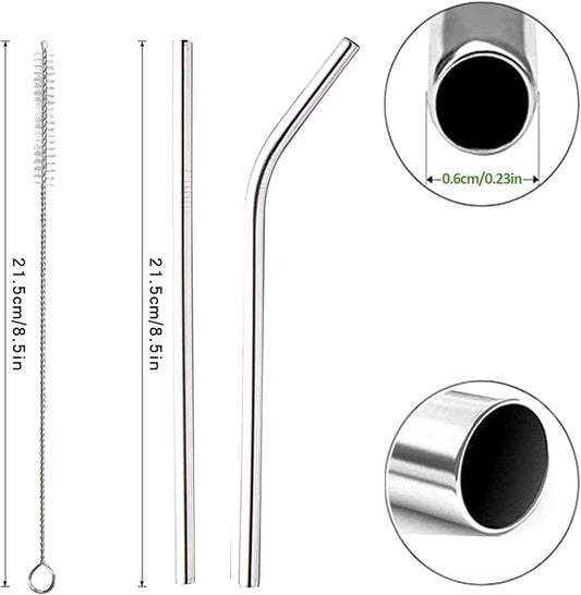 16 Pack of Reusable Stainless Steel Metal Straws, 8 Straight + 8 Bent 8.5 inch - Image 2